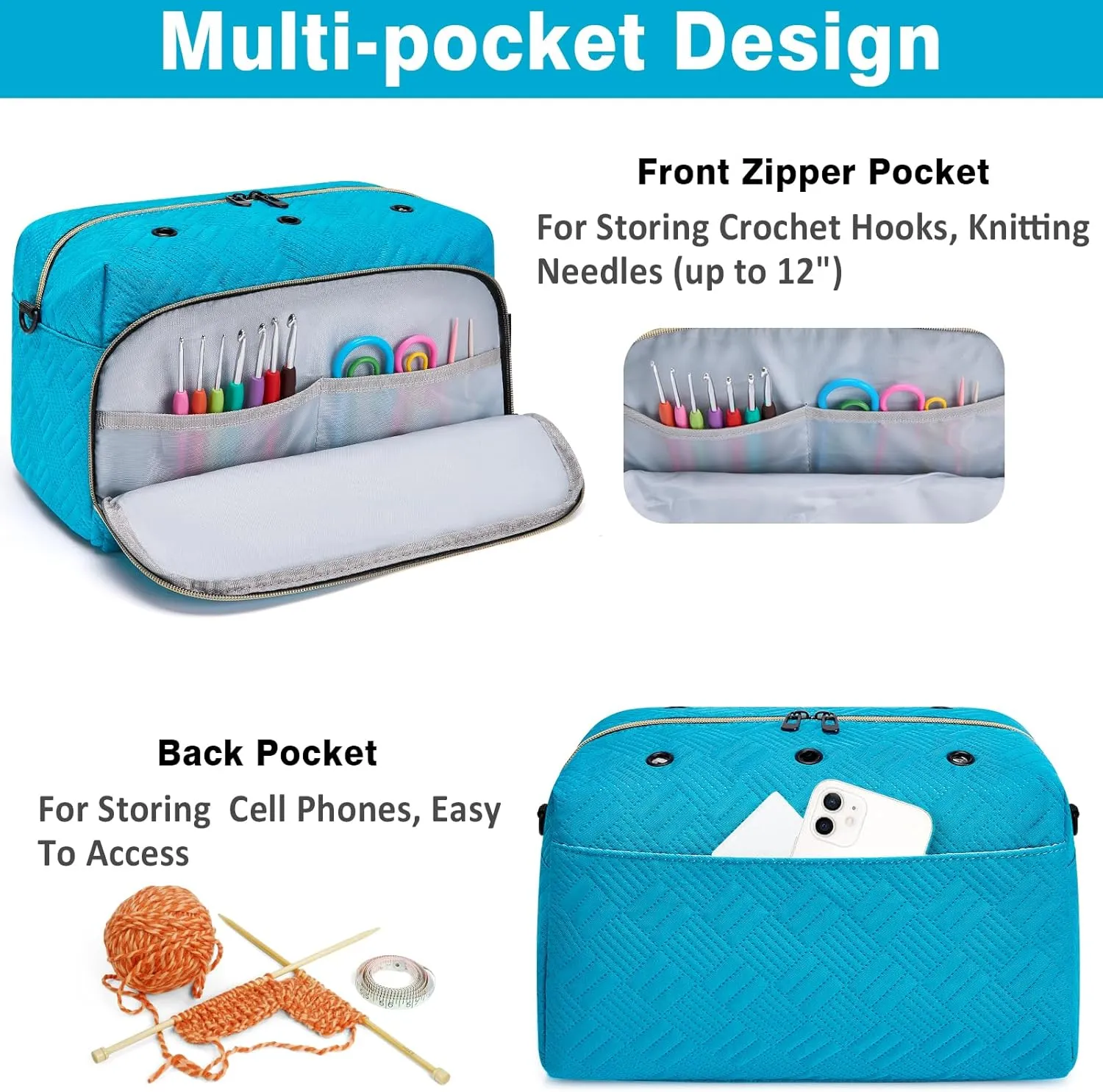 Crochet Yarn Knitting Bag 2 Pcs - IBFUN Yarn Storage Organizer Crocheting Bags for Beginners with Shoulder Strap for Knit Accessories Needles Hooks