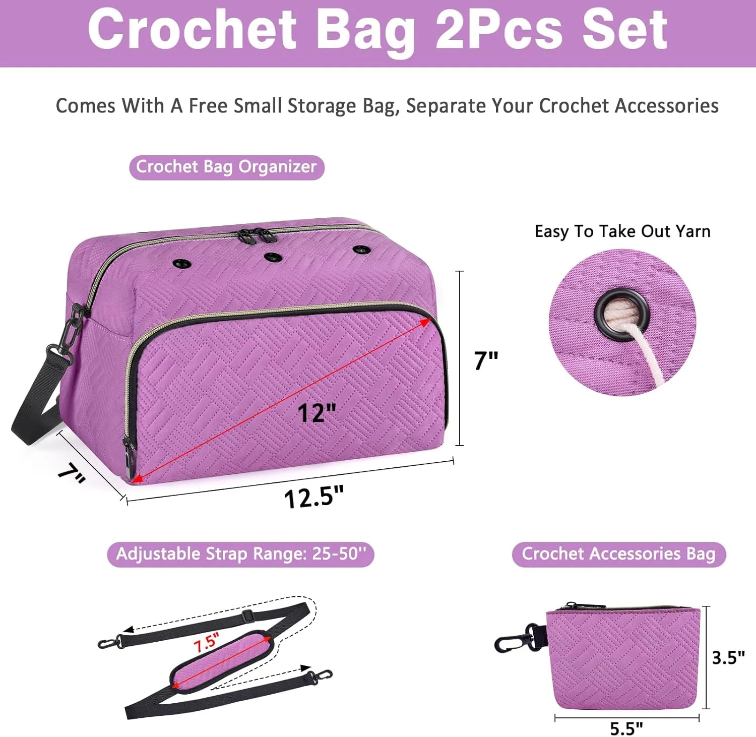 Crochet Yarn Knitting Bag 2 Pcs - IBFUN Yarn Storage Organizer Crocheting Bags for Beginners with Shoulder Strap for Knit Accessories Needles Hooks