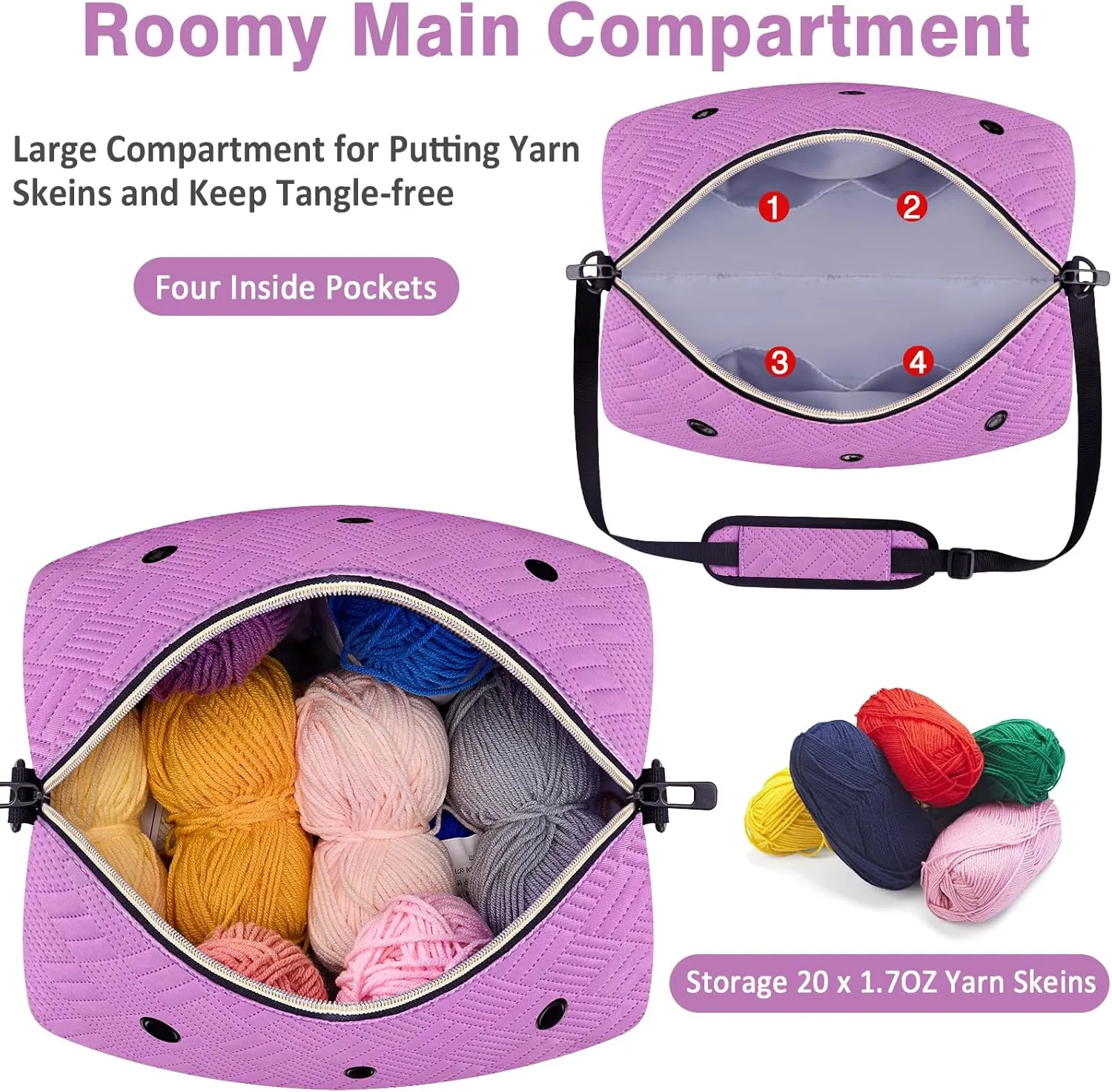 Crochet Yarn Knitting Bag 2 Pcs - IBFUN Yarn Storage Organizer Crocheting Bags for Beginners with Shoulder Strap for Knit Accessories Needles Hooks