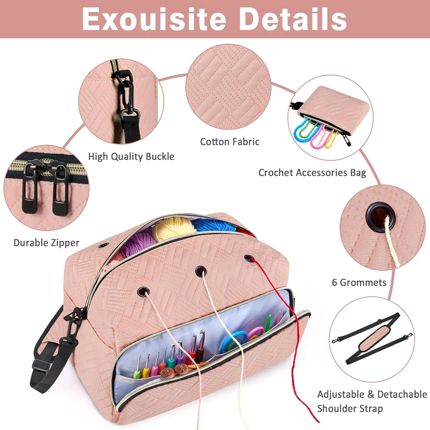 Crochet Yarn Knitting Bag 2 Pcs - IBFUN Yarn Storage Organizer Crocheting Bags for Beginners with Shoulder Strap for Knit Accessories Needles Hooks