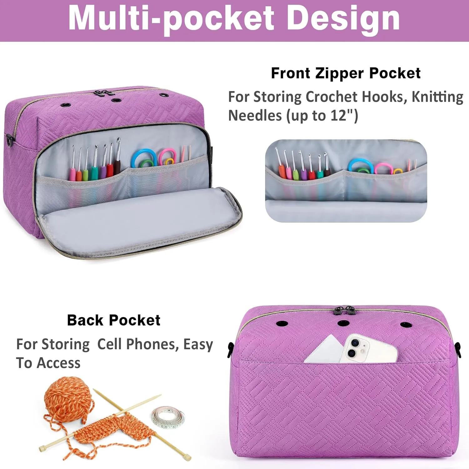 Crochet Yarn Knitting Bag 2 Pcs - IBFUN Yarn Storage Organizer Crocheting Bags for Beginners with Shoulder Strap for Knit Accessories Needles Hooks