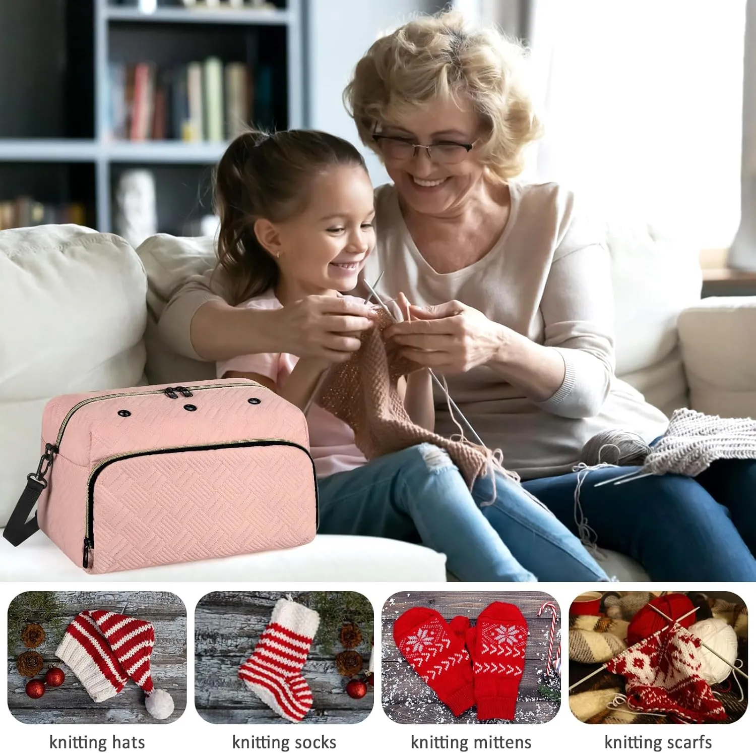 Crochet Yarn Knitting Bag 2 Pcs - IBFUN Yarn Storage Organizer Crocheting Bags for Beginners with Shoulder Strap for Knit Accessories Needles Hooks