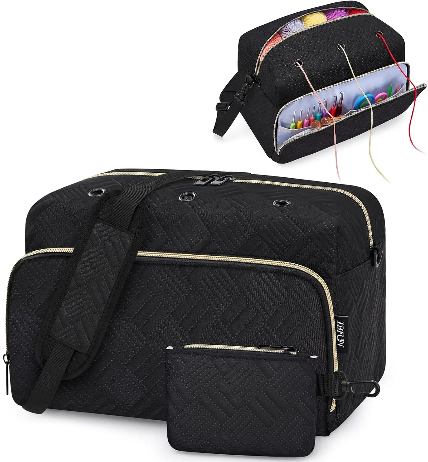 Crochet Yarn Knitting Bag 2 Pcs - IBFUN Yarn Storage Organizer Crocheting Bags for Beginners with Shoulder Strap for Knit Accessories Needles Hooks