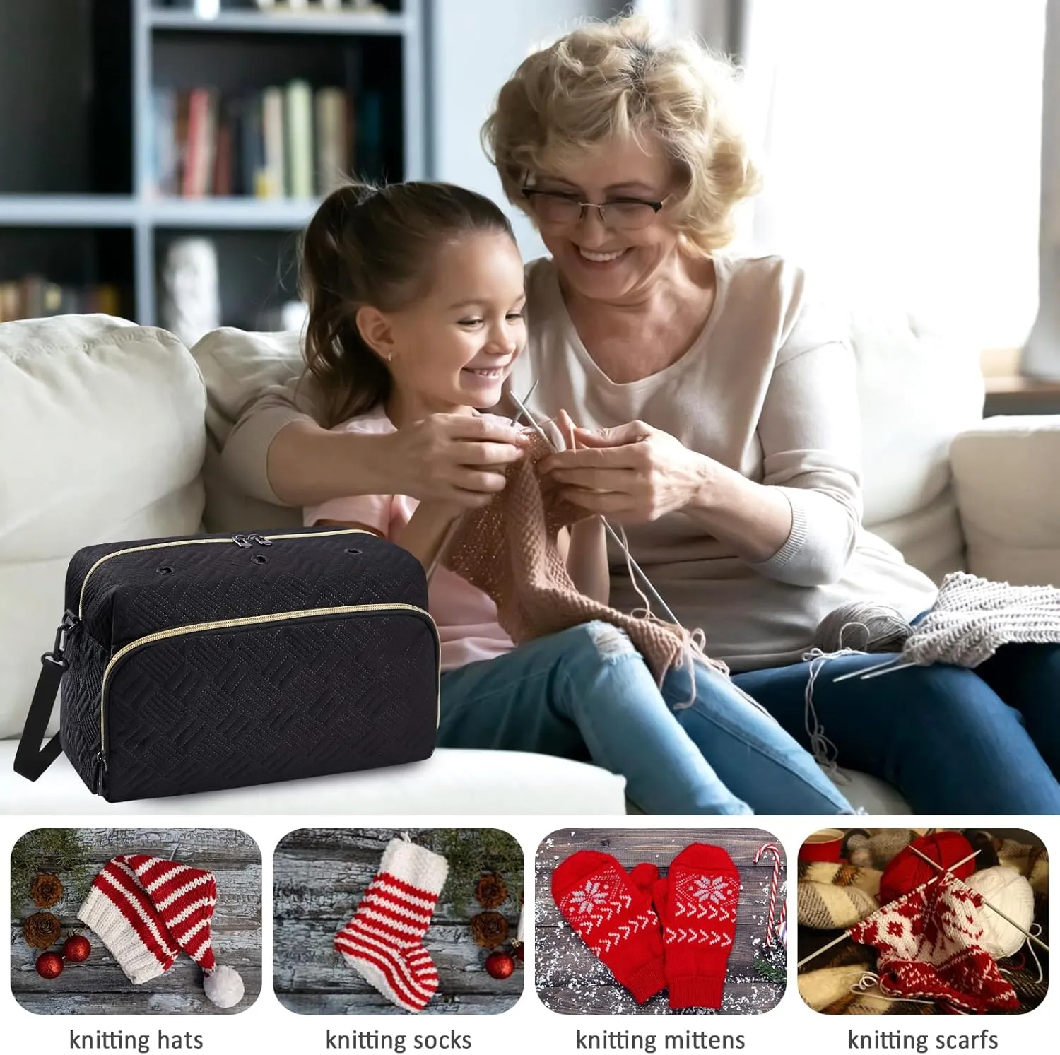 Crochet Yarn Knitting Bag 2 Pcs - IBFUN Yarn Storage Organizer Crocheting Bags for Beginners with Shoulder Strap for Knit Accessories Needles Hooks