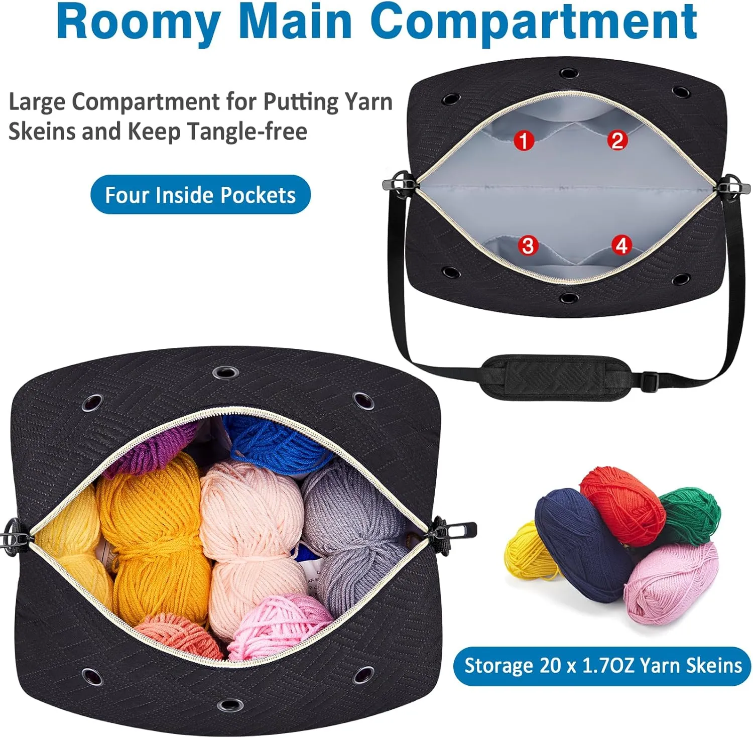 Crochet Yarn Knitting Bag 2 Pcs - IBFUN Yarn Storage Organizer Crocheting Bags for Beginners with Shoulder Strap for Knit Accessories Needles Hooks