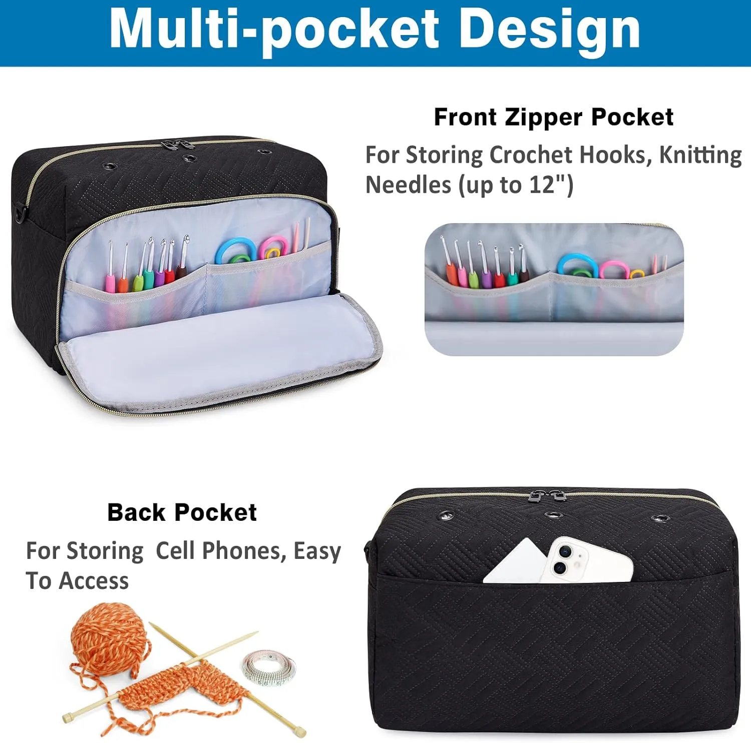 Crochet Yarn Knitting Bag 2 Pcs - IBFUN Yarn Storage Organizer Crocheting Bags for Beginners with Shoulder Strap for Knit Accessories Needles Hooks