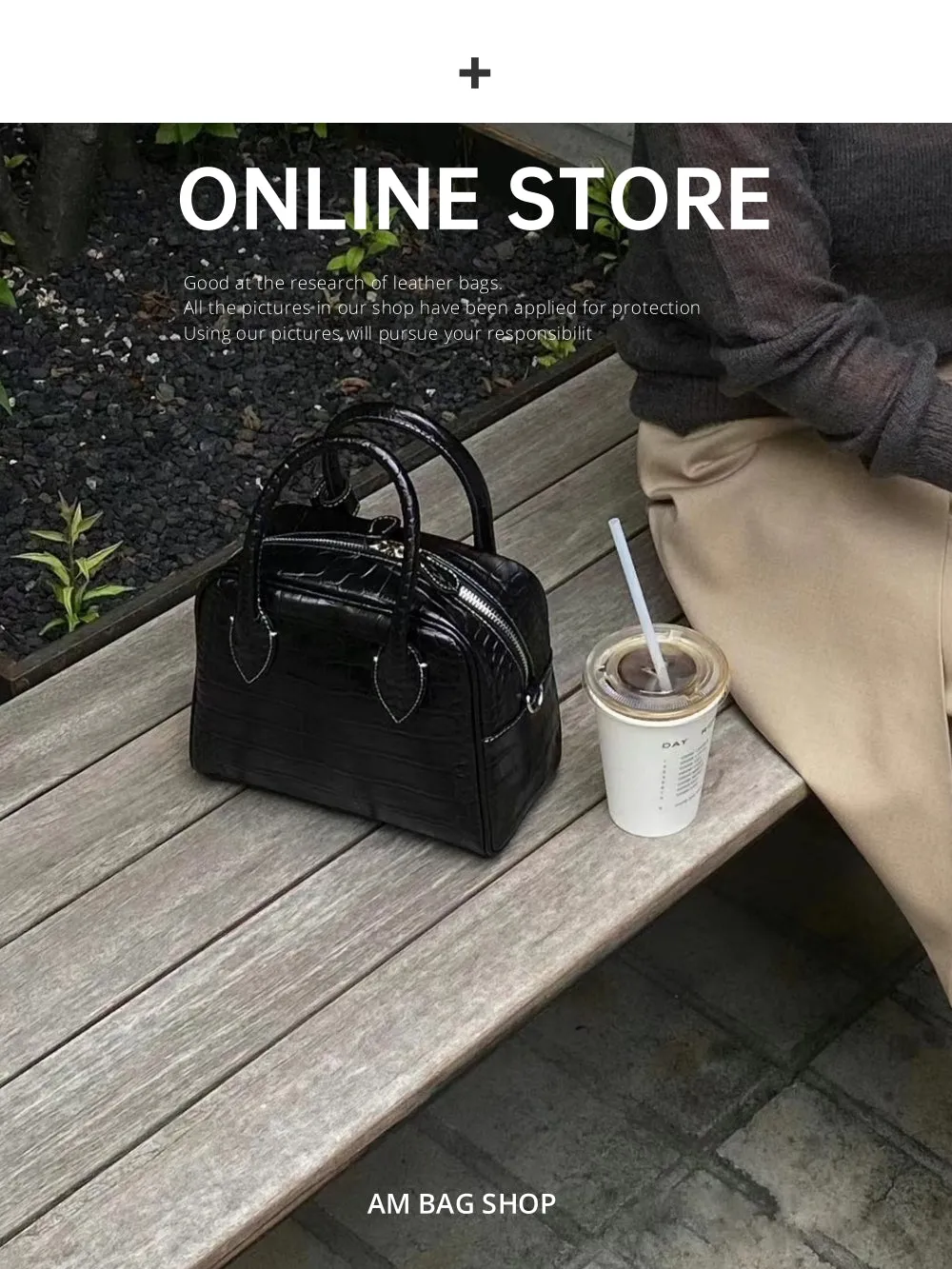 Crocodile Pattern Boston Handbag