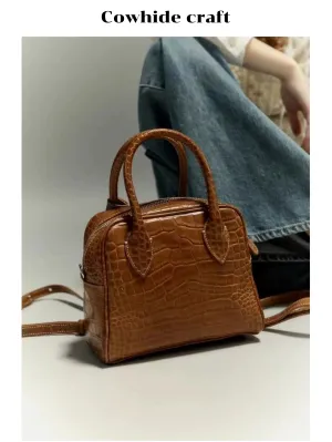 Crocodile Pattern Boston Handbag
