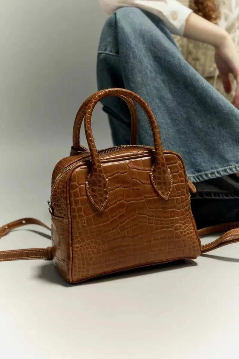 Crocodile Pattern Boston Handbag