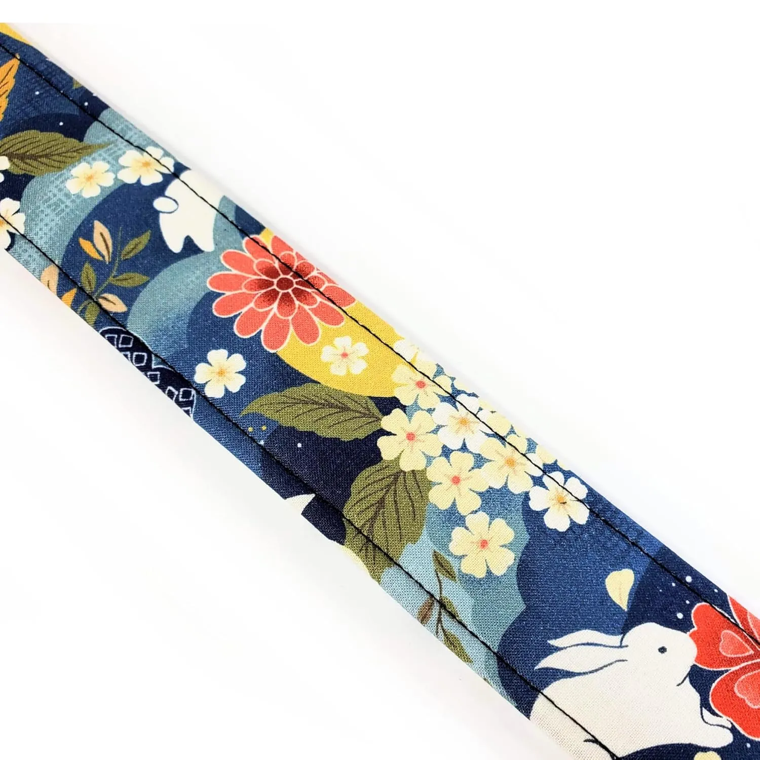 Cross Body Blue Japanese Floral With Rabbits Guitar Style Bag Strap - Custom Color- Adjustable -Double Padded-Durable- (1.5" Width, Bronze)