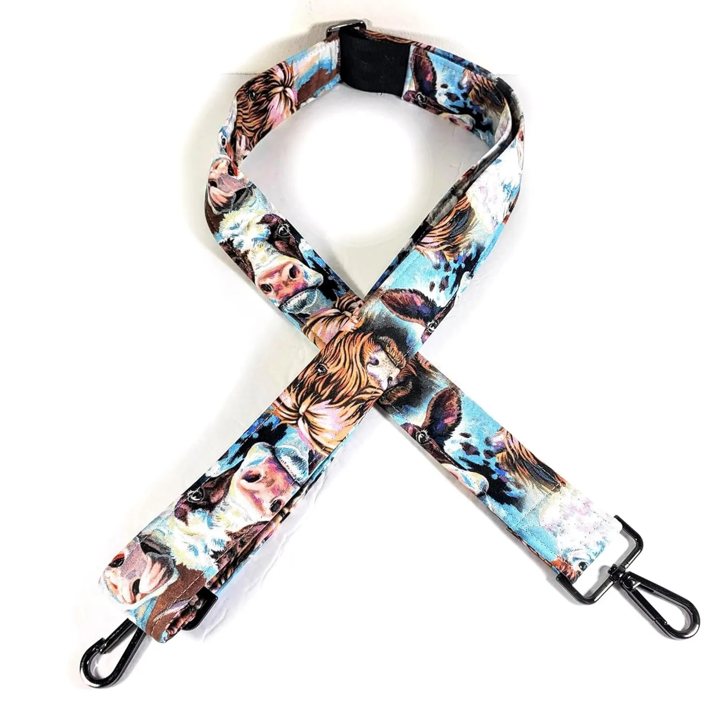 Cross Body Cow Guitar Style Bag Strap -Cow Face Cross Body Style Bag Strap - Custom Hardware Color- Adjustable -Double Padded-Durable- (2" Width, Gold)