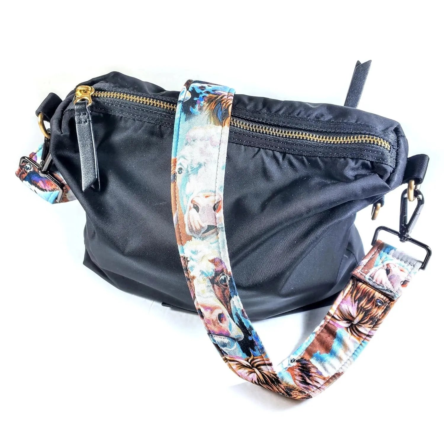 Cross Body Cow Guitar Style Bag Strap -Cow Face Cross Body Style Bag Strap - Custom Hardware Color- Adjustable -Double Padded-Durable- (2" Width, Gold)