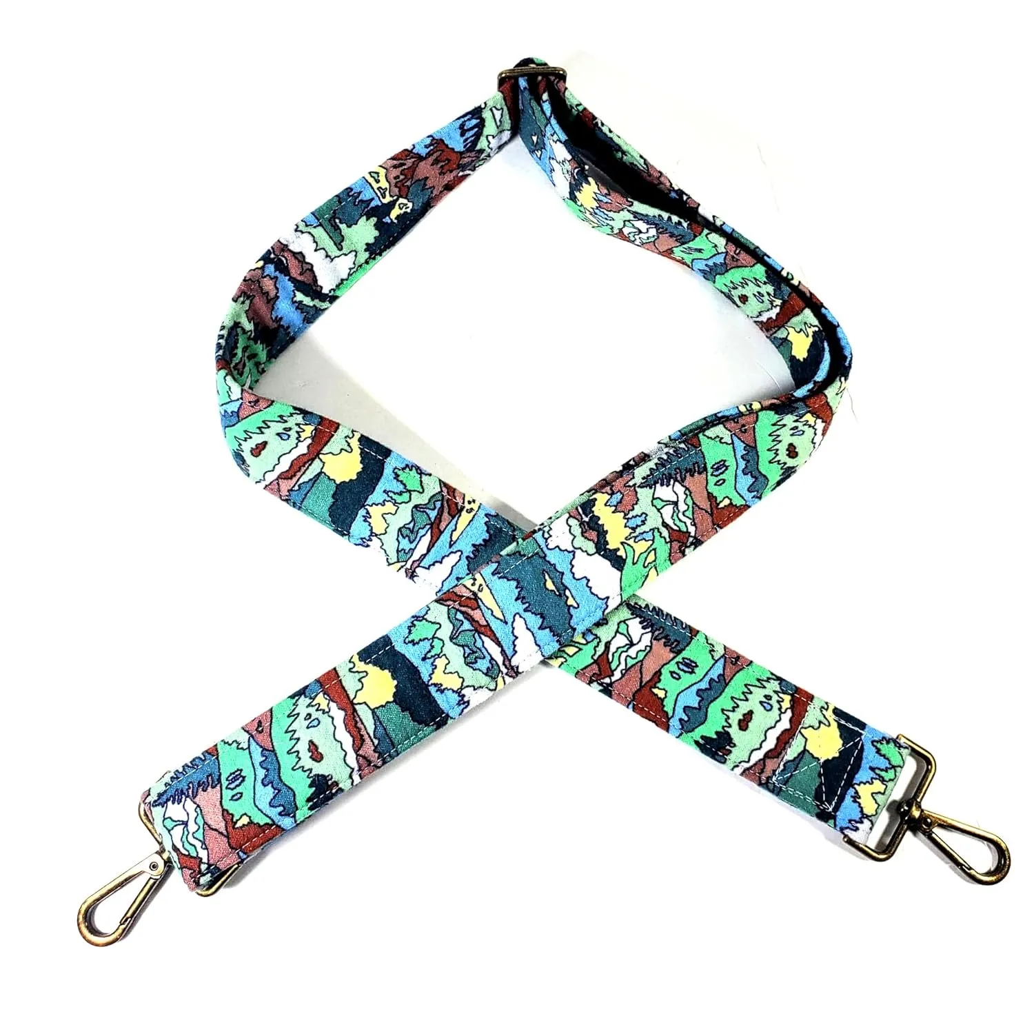 Cross Body Mountain Trees Sky Guitar Style Bag Strap -National Park Guitar Style Bag Strap Custom Color- Adjustable -Double Padded-Durable- (1.5" Width, Silver)