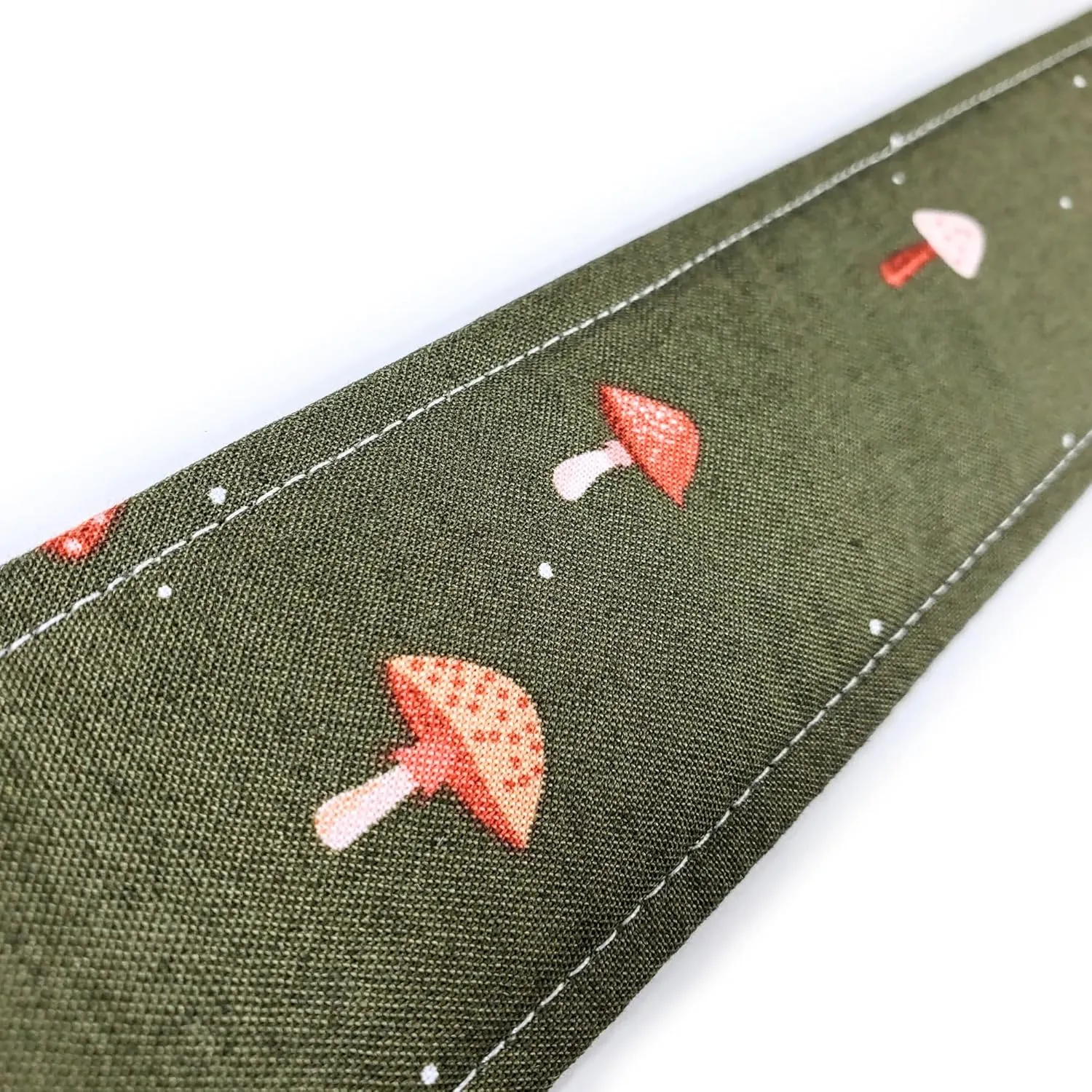 Cross Body Mushroom and Sage Guitar Style Bag Strap - Mushroom Bag Strap - Custom Hardware Color- Adjustable -Double Padded-Durable- (2" Width, Silver)