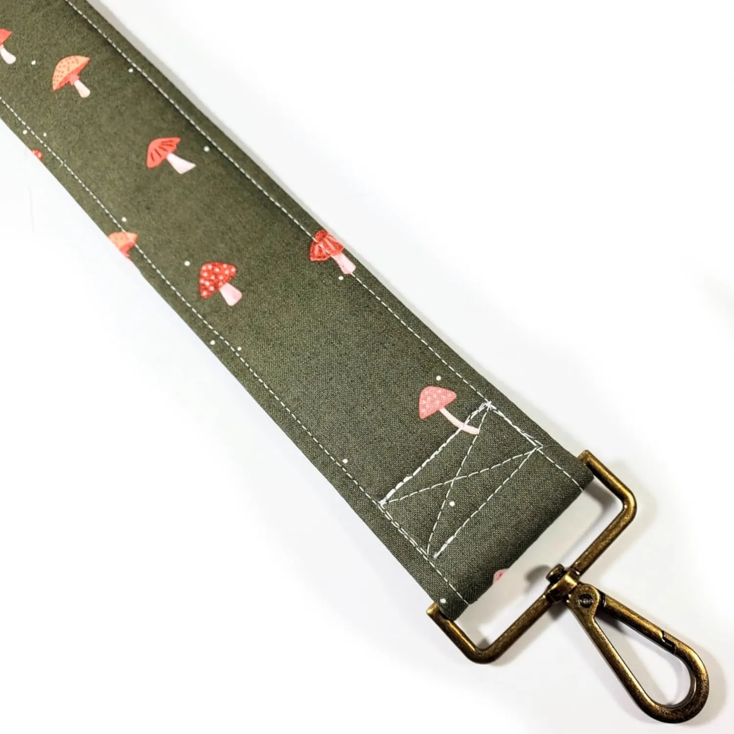 Cross Body Mushroom and Sage Guitar Style Bag Strap - Mushroom Bag Strap - Custom Hardware Color- Adjustable -Double Padded-Durable- (2" Width, Silver)