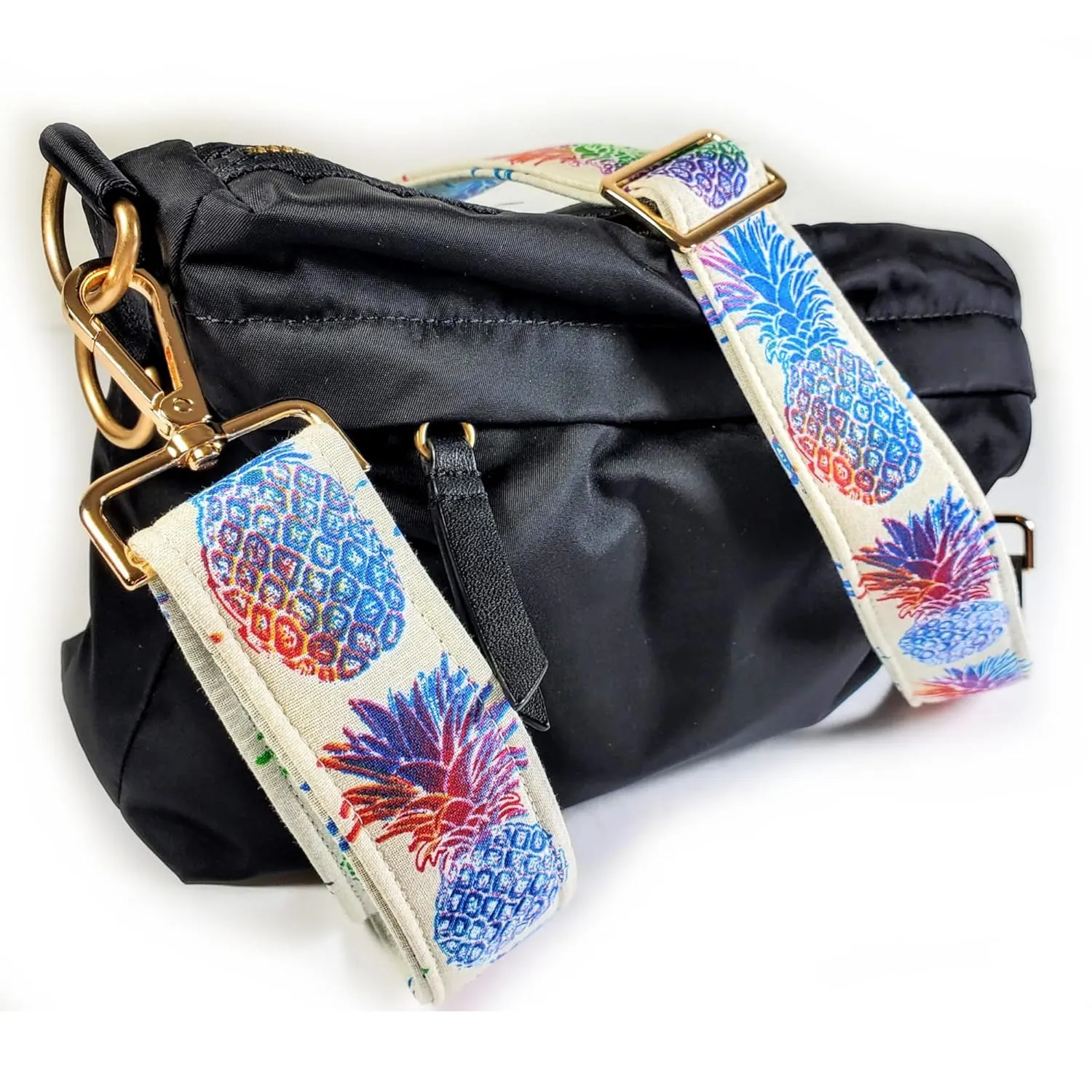 Cross Body Pineapple Guitar Style Bag Strap -Colorful Cross Body Style Bag Strap - Custom Hardware Color- Adjustable -Double Padded-Durable- (1.5" Width, Bronze)