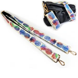 Cross Body Pineapple Guitar Style Bag Strap -Colorful Cross Body Style Bag Strap - Custom Hardware Color- Adjustable -Double Padded-Durable- (1.5" Width, Bronze)