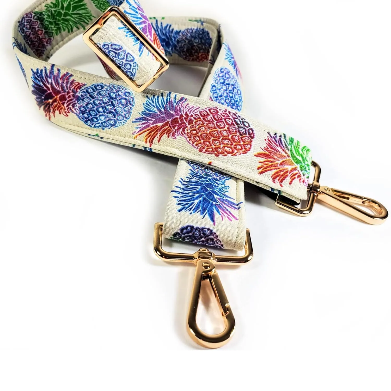 Cross Body Pineapple Guitar Style Bag Strap -Colorful Cross Body Style Bag Strap - Custom Hardware Color- Adjustable -Double Padded-Durable- (1.5" Width, Bronze)