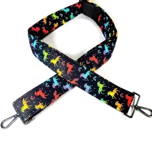 Cross Body Rainbow Unicorn Guitar Style Bag Strap -Unicorns On Black Guitar Style Bag Strap Custom Color- Adjustable -Double Padded-Durable- (1.5" Width, Bronze)