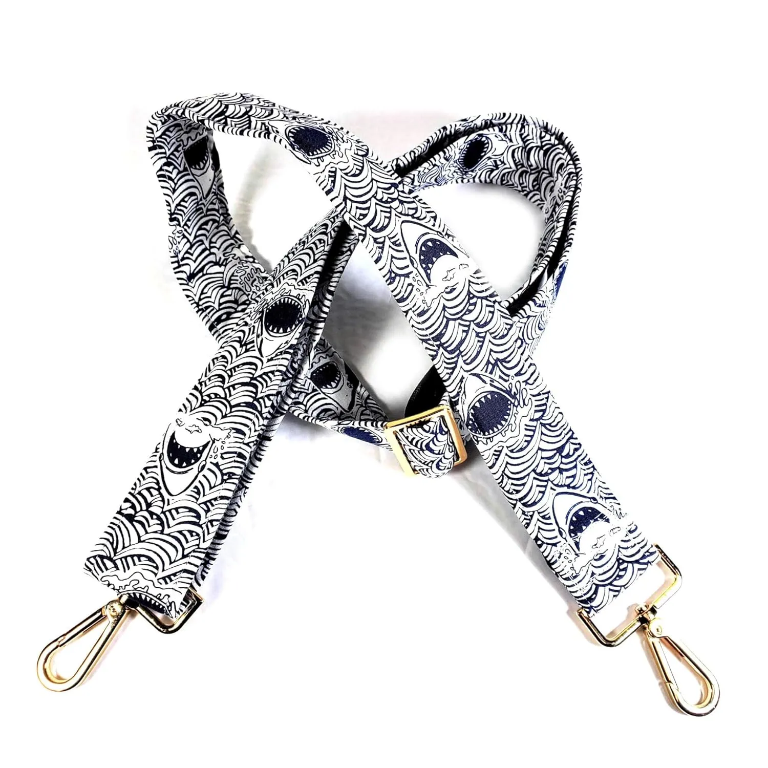 Cross Body Shark Guitar Style Bag Strap -Colorful Cross Body Style Bag Strap - Custom Hardware Color- Adjustable -Double Padded-Durable- (1.5" Width, Gold)