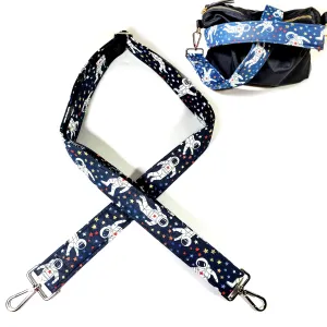 Cross Body Space Man Guitar Style Bag Strap - Astronaut Stars - Custom Hardware Color- Adjustable -Double Padded-Durable- (1.5" Width, Gold)