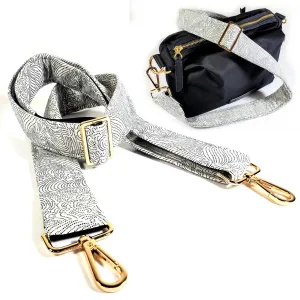 Cross Body Wave Guitar Style Bag Strap -Japanese Wave Guitar Style Bag Strap - Custom Hardware Color- Adjustable -Double Padded-Durable- (1.5" Width, Gun Metal(Black))