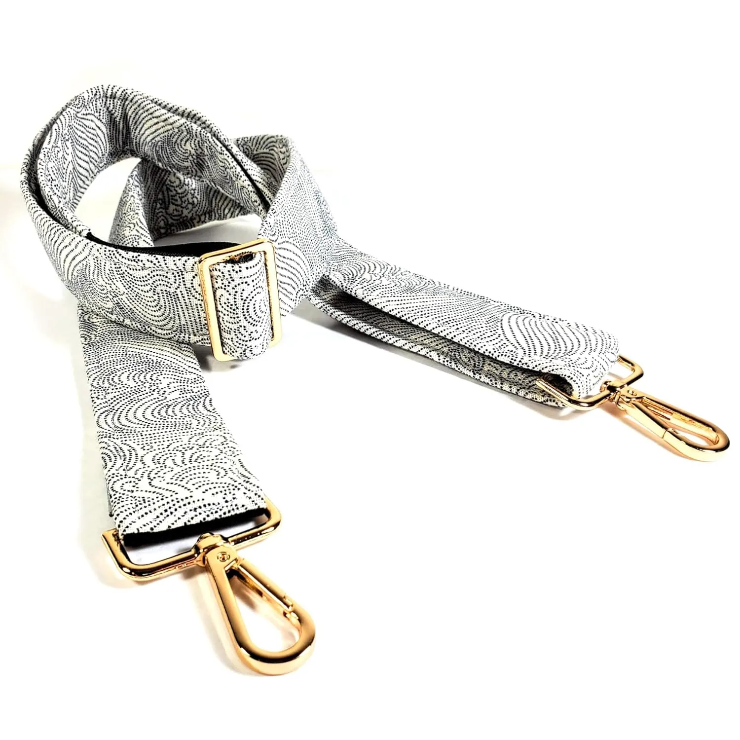 Cross Body Wave Guitar Style Bag Strap -Japanese Wave Guitar Style Bag Strap - Custom Hardware Color- Adjustable -Double Padded-Durable- (1.5" Width, Gun Metal(Black))