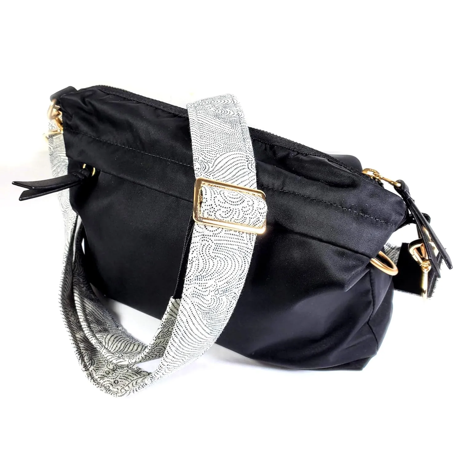 Cross Body Wave Guitar Style Bag Strap -Japanese Wave Guitar Style Bag Strap - Custom Hardware Color- Adjustable -Double Padded-Durable- (1.5" Width, Gun Metal(Black))