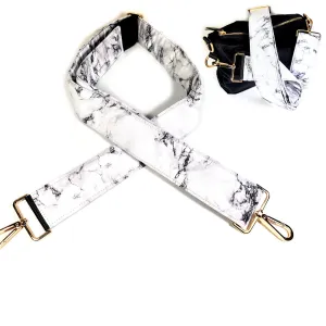 Cross Body White Marble Guitar Style Bag Strap -Marble Guitar Style Bag Strap - Custom Hardware Color- Adjustable -Double Padded-Durable- (1.5" Width, Gold)