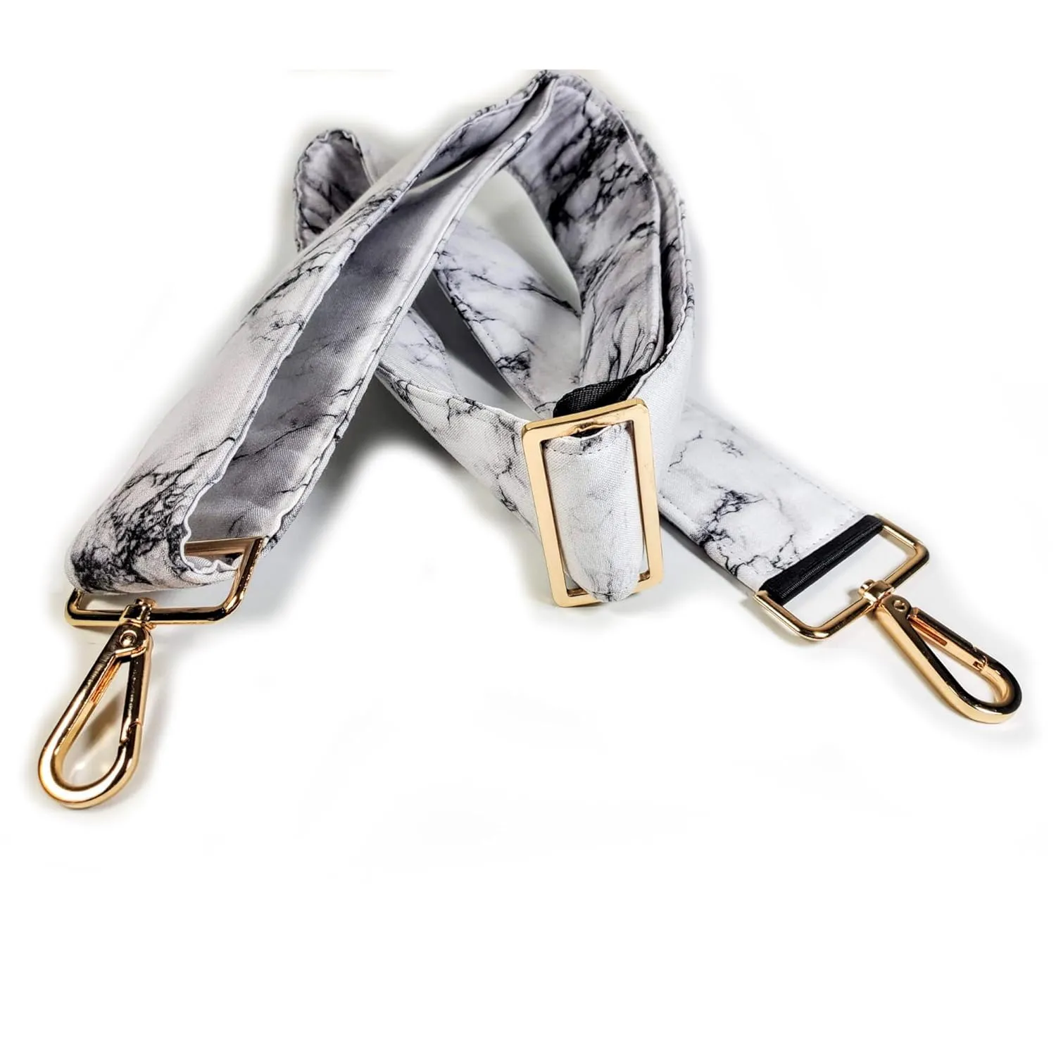 Cross Body White Marble Guitar Style Bag Strap -Marble Guitar Style Bag Strap - Custom Hardware Color- Adjustable -Double Padded-Durable- (1.5" Width, Gold)