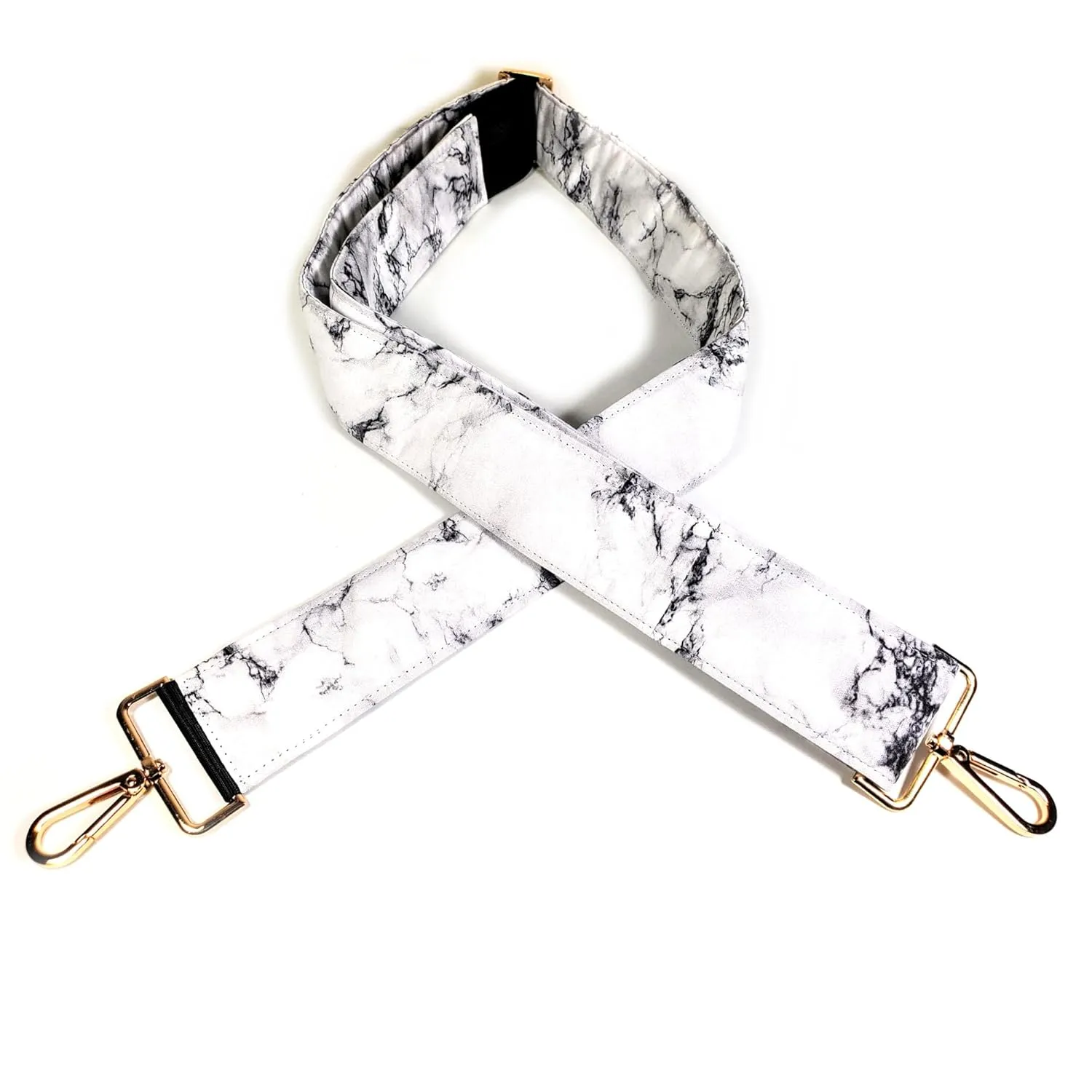 Cross Body White Marble Guitar Style Bag Strap -Marble Guitar Style Bag Strap - Custom Hardware Color- Adjustable -Double Padded-Durable- (1.5" Width, Gold)