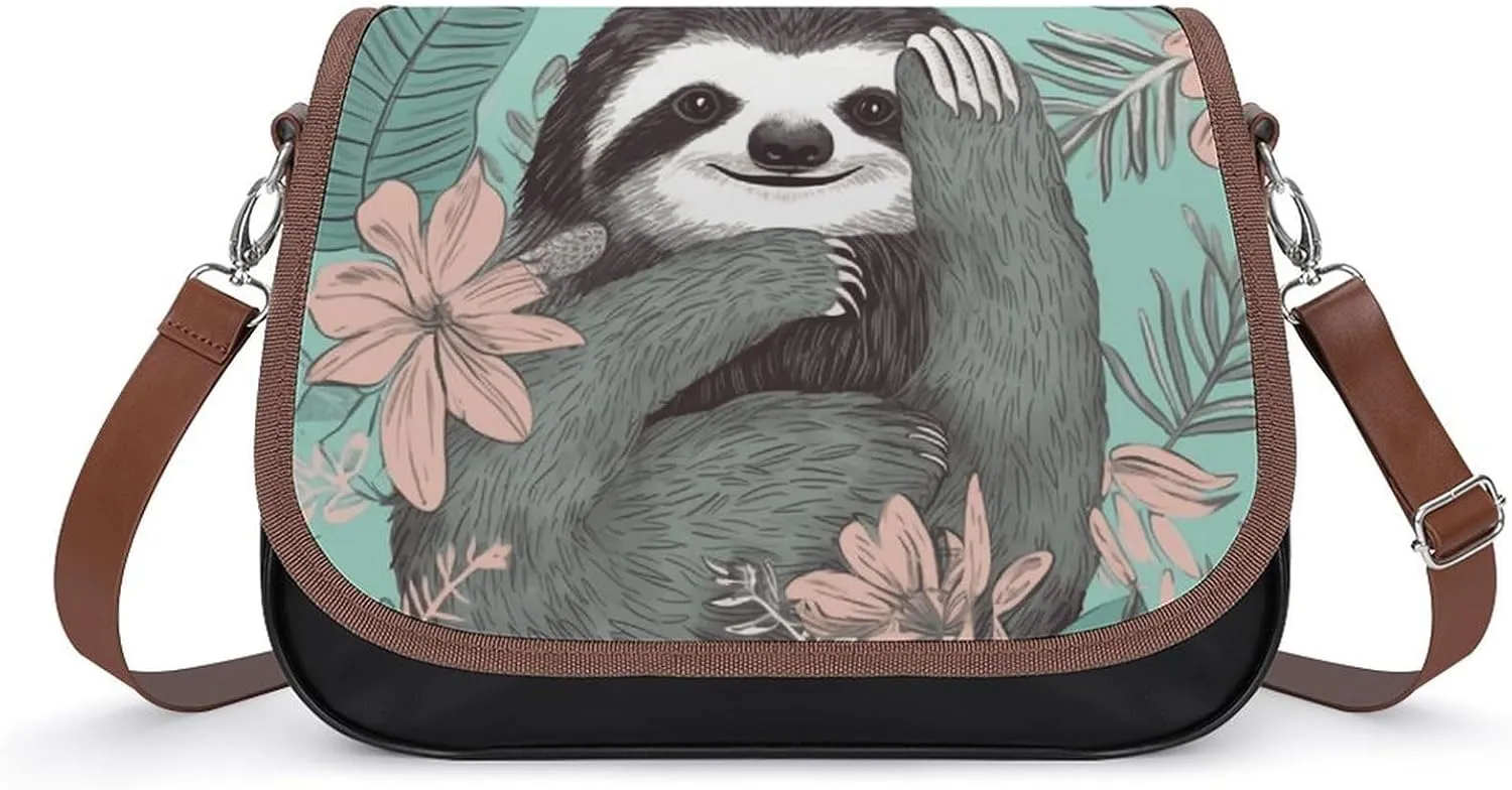 Crossbody Bags for Women Shoulder Bag Leather Handbag Animal Sloth Mint Green Messenger Bag Office Work Bags