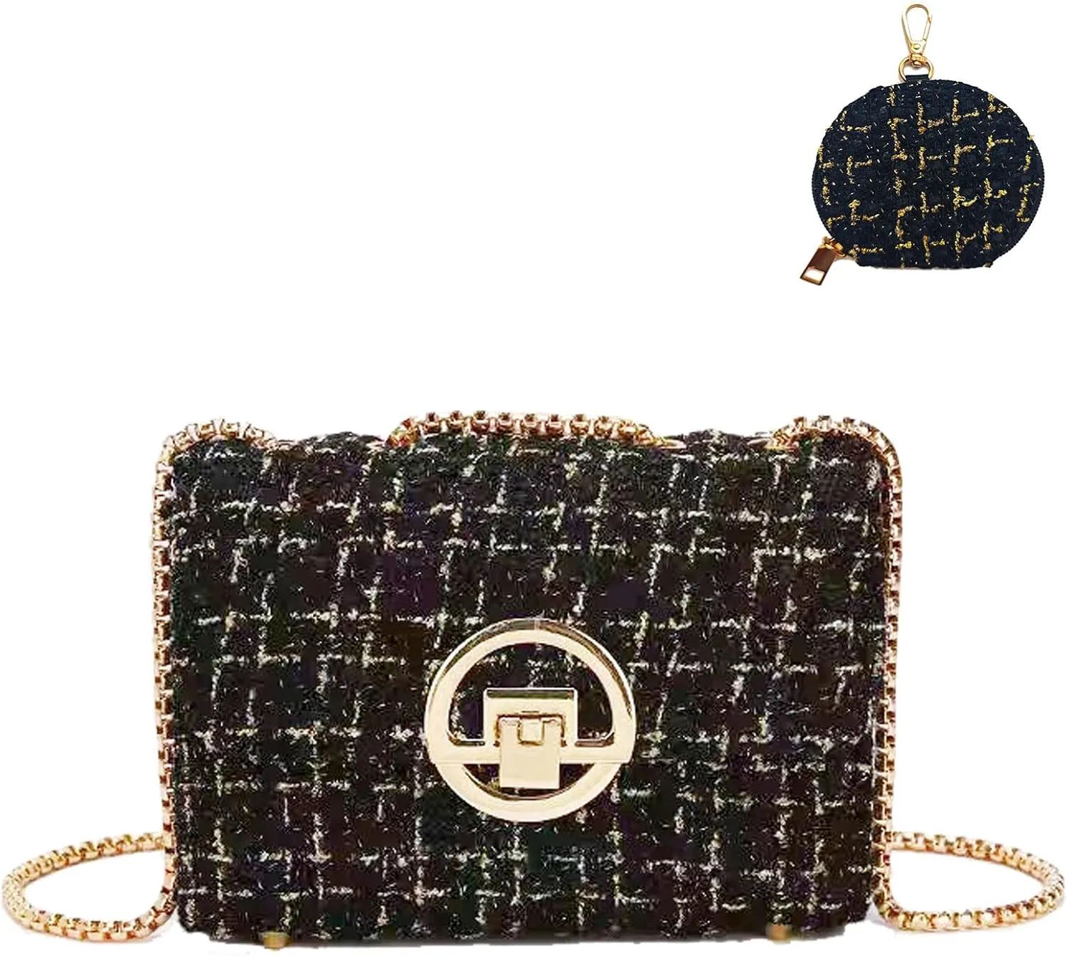 Crossbody Bags for Women Small Handbags Leather Shoulder Bag Tweed Purses Evening Bag Clutch Satchels with Chain Strap