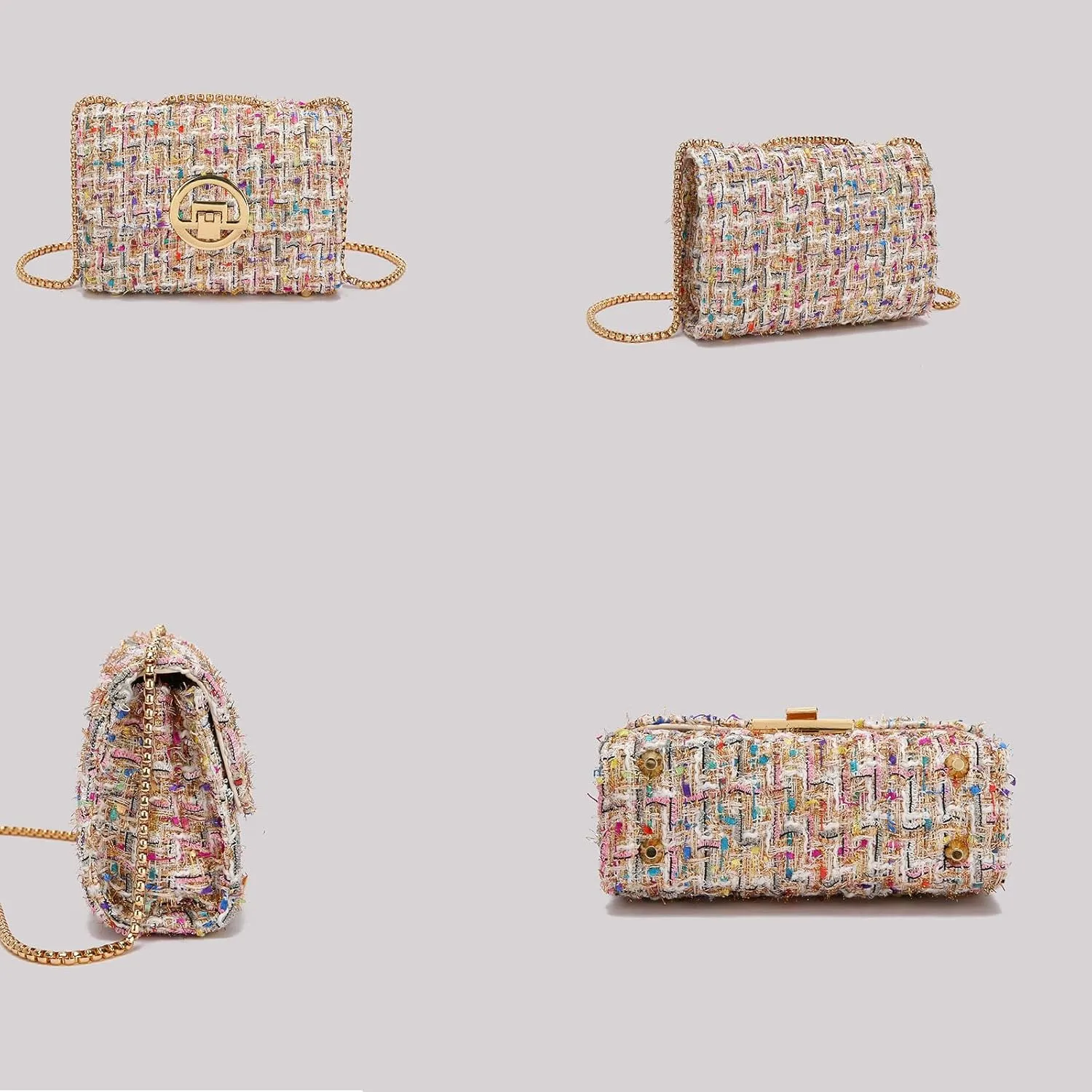 Crossbody Bags for Women Small Handbags Leather Shoulder Bag Tweed Purses Evening Bag Clutch Satchels with Chain Strap
