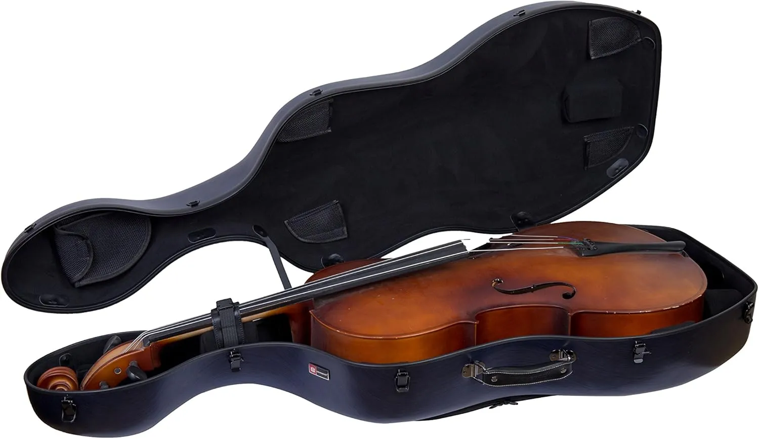 Crossrock Poly Carbon Cello Case for 4/4 Full-Size | Matte Blue Finish, Wheels, Lightweight & Durable – Best for School Orchestra & Student Musicians