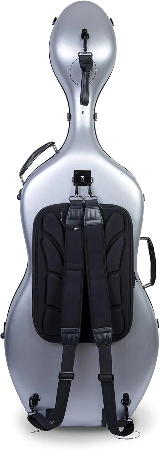Crossrock Poly Carbon Cello Case for 4/4 Full-Size | Matte Silver Finish, Wheels, Lightweight & Durable – Best for School Orchestra & Student Musicians