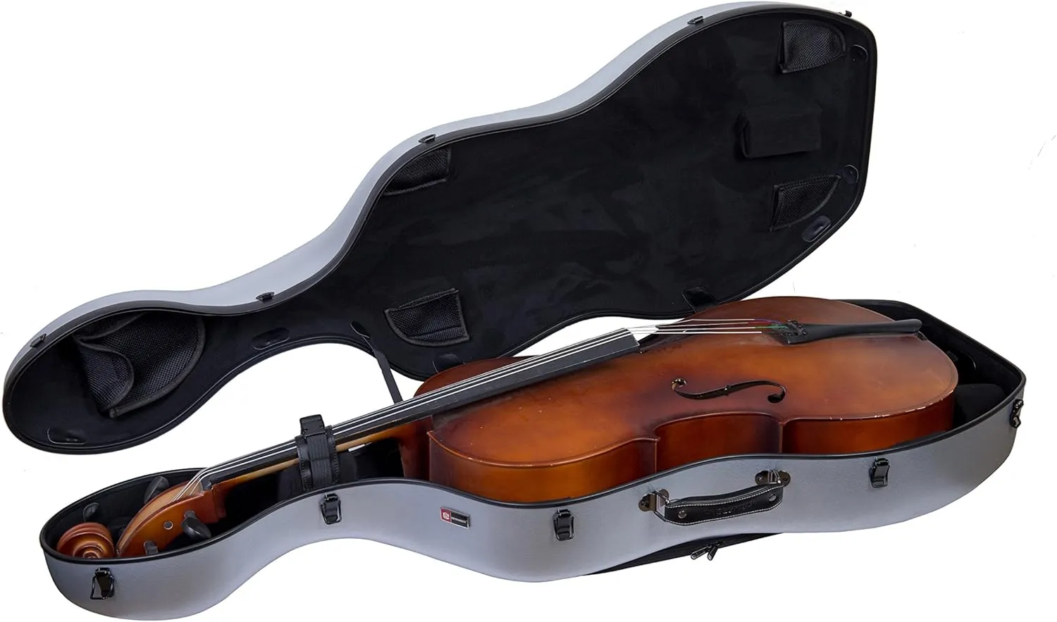 Crossrock Poly Carbon Cello Case for 4/4 Full-Size | Matte Silver Finish, Wheels, Lightweight & Durable – Best for School Orchestra & Student Musicians