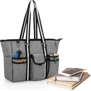 CURMIO Teacher Bags and Totes for Women, Large Work Utility Bag with Laptop Sleeve for Office, Gray (Bag Only, Patented Design)