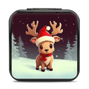 Cute Christmas Reindeer Switch Game Case Switch Game Holder Cartridge Case Storage 24 Games & 2 Micro Sd Card Slots, Travel Carry Cases, Portable Games Card Storage, Hard Shell, Buckle Closure