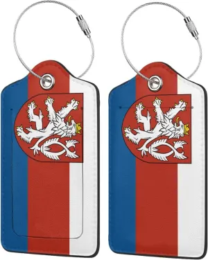 Czech-Republic-Flag Luggage Tags for Travel, Stainless Steel & Leather, Personalized Engraved, Durable Bag Tags 2 PCS