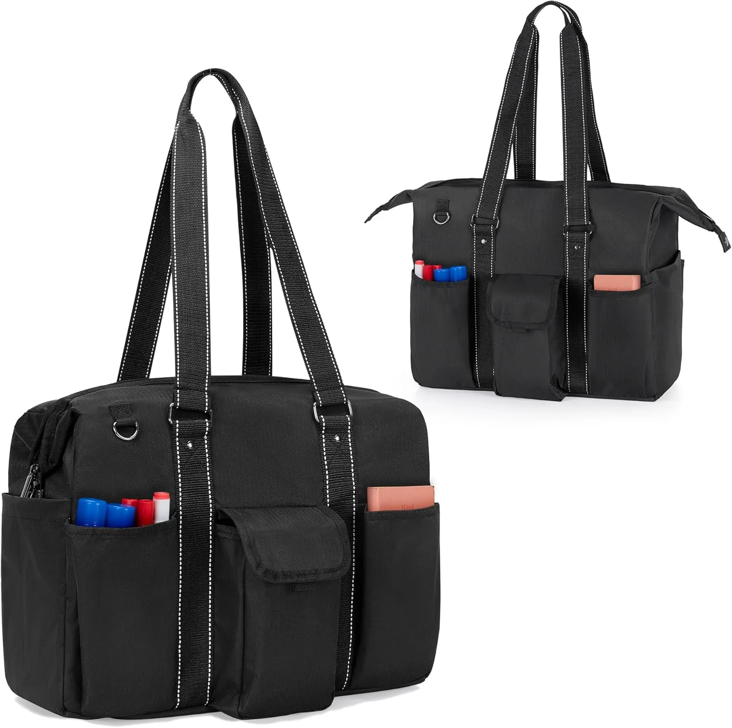 Damero Teacher Tote Bag with Laptop Compartment, Teacher Work Bag with Side Fasten Snaps for Women and Teaching Supplies
