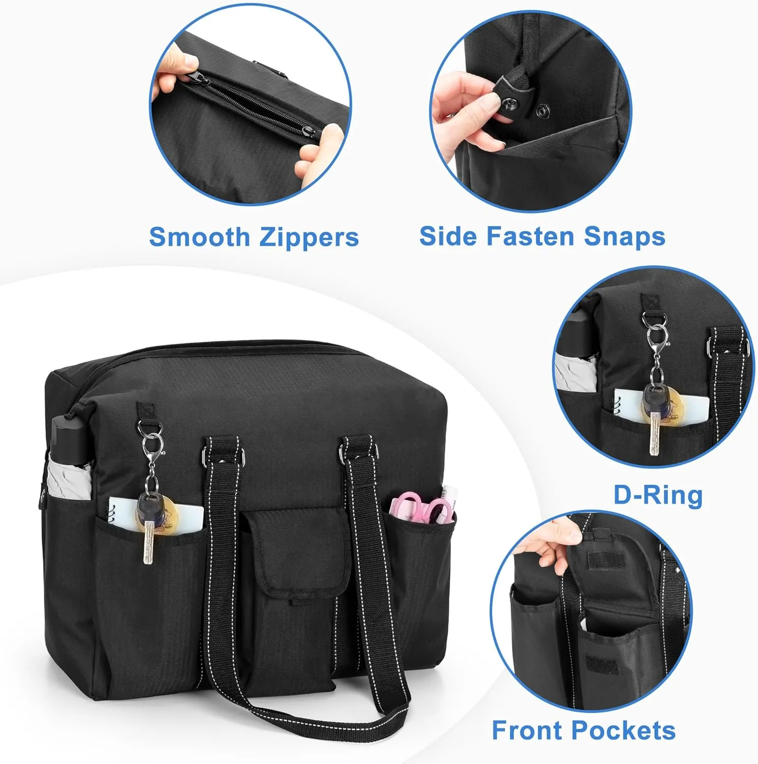Damero Teacher Tote Bag with Laptop Compartment, Teacher Work Bag with Side Fasten Snaps for Women and Teaching Supplies