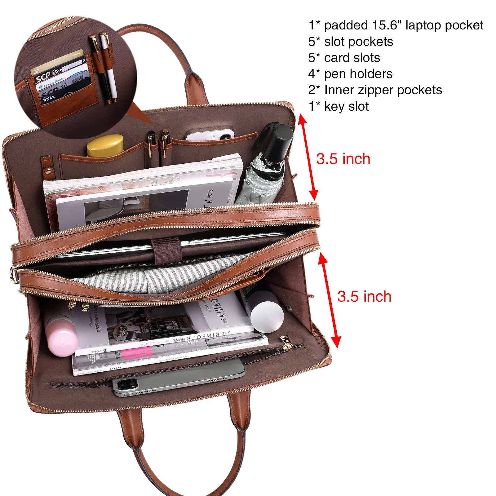 Davison Womens Slim Leather Briefcase  Carry 15.6 Inch Laptop