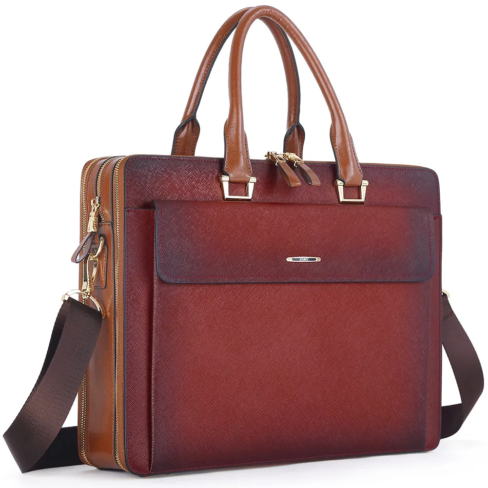Davison Womens Slim Leather Briefcase  Carry 15.6 Inch Laptop