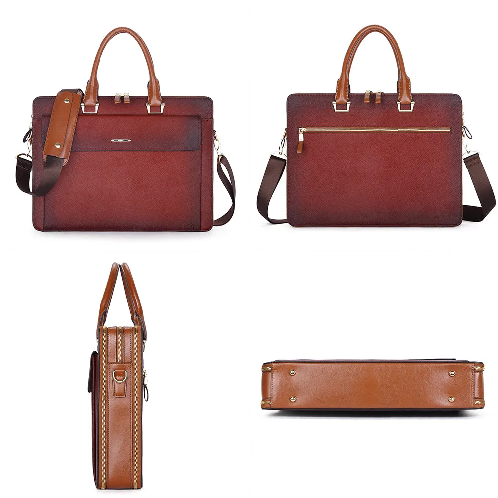 Davison Womens Slim Leather Briefcase  Carry 15.6 Inch Laptop
