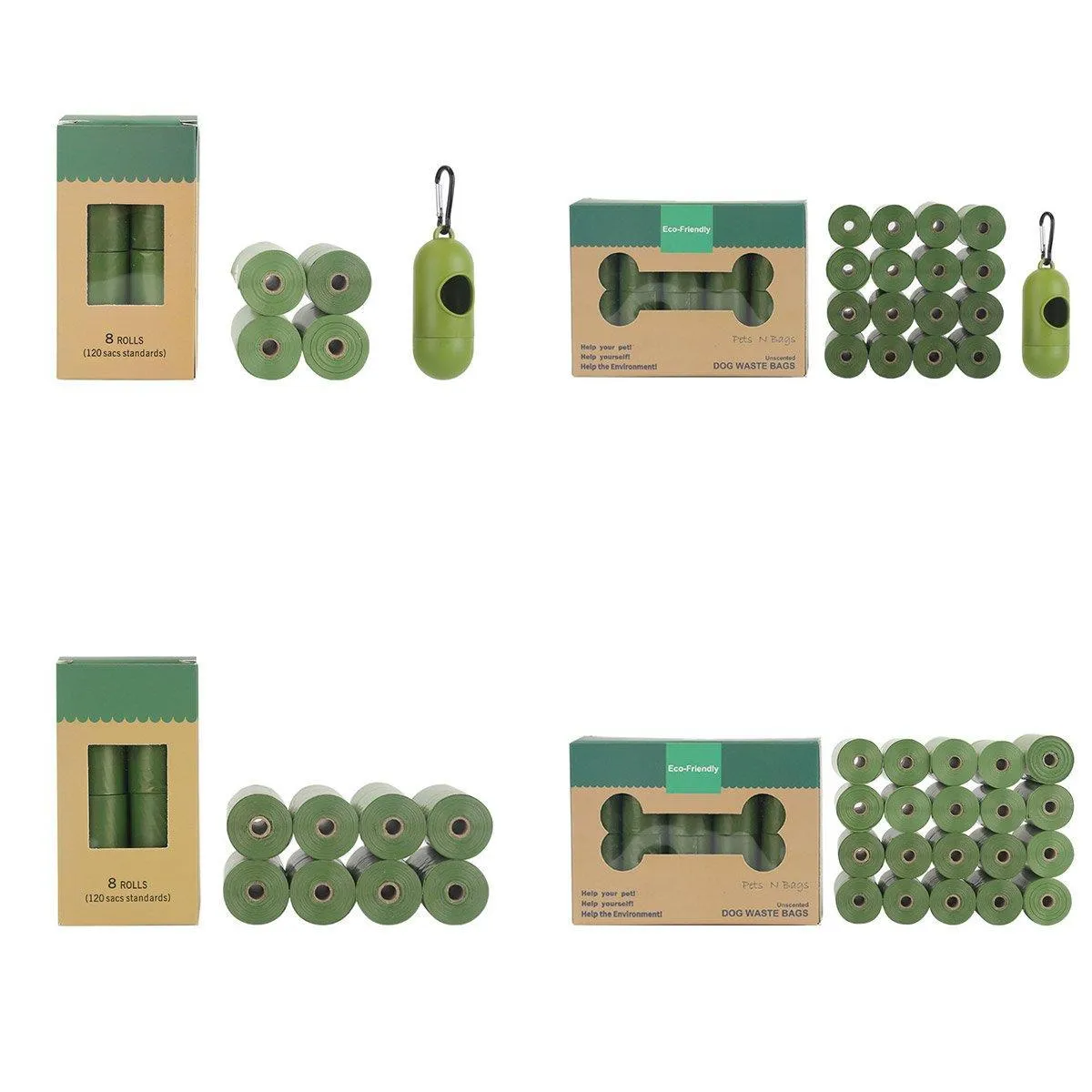 Degradable Pet Waste Bags Green 4 Rolls 1 Dispenser