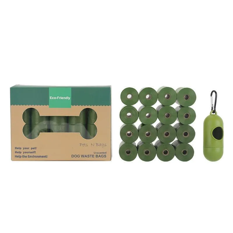 Degradable Pet Waste Bags Green 4 Rolls 1 Dispenser