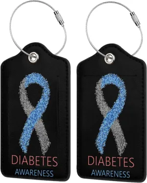 Diabetes Awareness Luggage Tags for Travel, Stainless Steel & Leather, Personalized Engraved, Durable Bag Tags 2 PCS