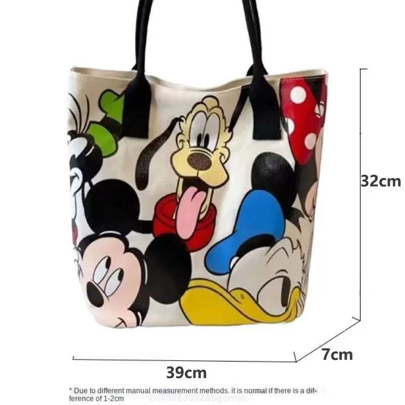 Disney Cute Donald Duck Large Capacity Mummy Bag Stitch Canvas Bag Women's Single Shoulder Simple Student Handbag School Bag