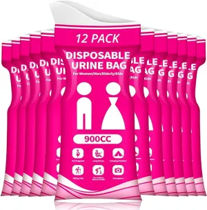Disposable Urine Bag for Travel - 900ML Portable Pee Bags for Women Men 12 PCS/24PCS Emergency Vomit Bags Unisex Urinal Toilet Bag for Car Camping, Road Trip,Traffic Jams, Pregnant, Kids, Patient
